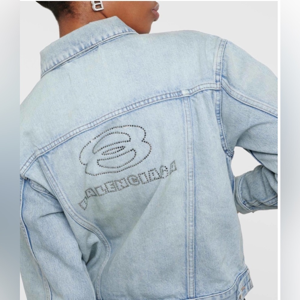 Balenciaga women logo crystalline cropped denim jacket NWT - Picture 3 of 10